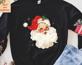 Retro Santa Face Christmas Sweatshirt: Vintage Style Holiday Tee