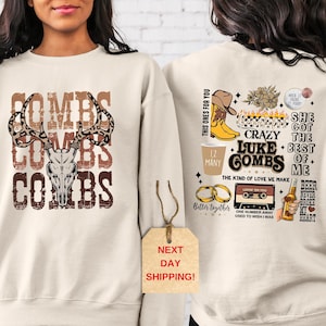 Combs Bullhead Sweatshirt & Hoodie, Two Side, Country Music Shirt, Luke Combs World Tour 2024, Cowboy Combs, Luke Combs Fan, Cowgirl Sweater