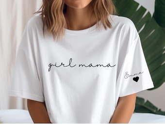 Girl Mama Shirt With Kid Name On Sleeve, Personalized Mama, Gift for Mom, Mama Shirt, Mother Days, Birthday Gift for Mom, Customized for Her