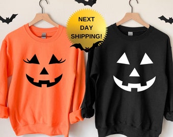 Halloween Pumpkin Face Sweatshirt: Unisex Cotton-Blend Pullover