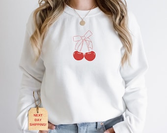 Cherry Bow Sweatshirt: Girly Red Cherry Sweater
