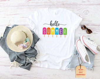 Hello Summer Ice Cream Shirt: Cotton-Poly Blend Unisex Tee