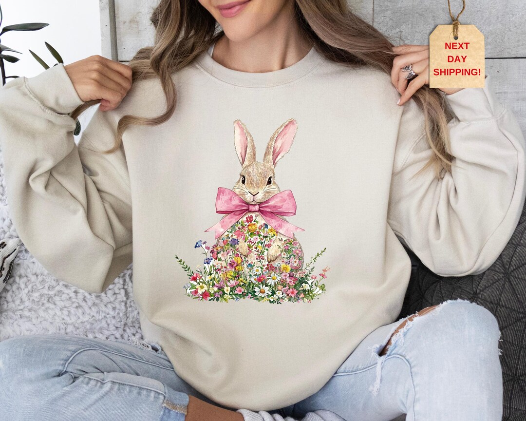 Holiday Rabbit Sweaters Floral Easter Bunny Sweatshirt: Cotton-blend Rabbit Sweater - Etsy