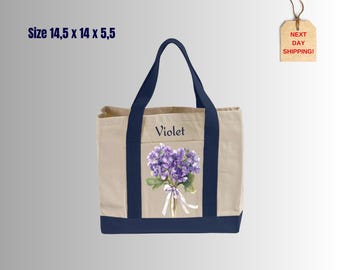 Birth Month Flower Personalized Canvas Tote Bag: Birthday Gift