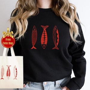 Retro Sardines Sweatshirt, Tinned Fish Sweater, Vintage Fisherman Crewneck, Coastal Aesthetic Shirt, Fishing Pullover, Sardine Lover Gift