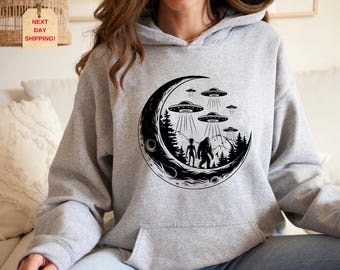 Bigfoot & Alien UFO Sweatshirt: Sasquatch Camping Hoodie