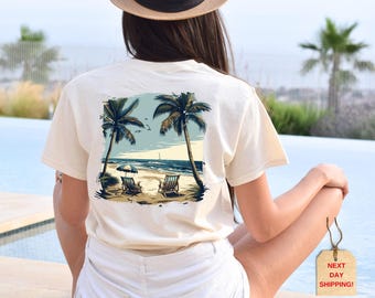 Retro Sunset Beach Shirt: Palm Tree Vacation Tee