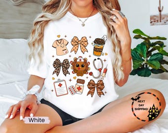 Comfort Colors Thanksgiving Nurse Shirt: Leopard Turkey Tee