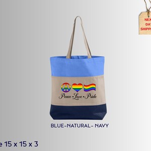 Peace Love Pride Tote Bag, LGBTQ Tote Bag, Colorful Bag for Her, Pride Gift Bag, LGBT Pride Flag Tote, , Lesbian Pride Gifts, Gay Pride Tote