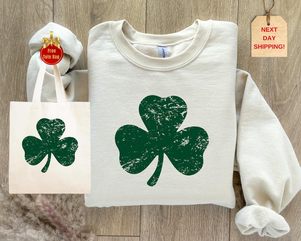 Retro Shamrock Sweatshirt & Hoodie, Cute St Patricks Day Lucky Sweater, Lucky Charm Sweater, Irish Sweater, Patricks Day Clover Sweater Realtorgift