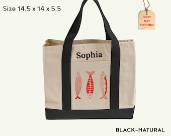 Personalized Sardines Canvas Tote Bag: Vintage Fisherman Gift