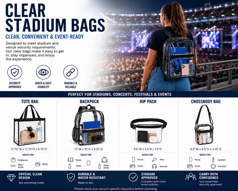 Stadium Approved Clear Bags Size