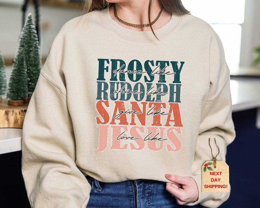 Pre-Order Gray Frosty Rudolph Santa Jesus Long Sleeve Sweatshirt