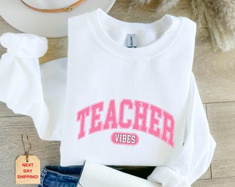 Retro Teacher Vibes Sweatshirt: Cotton-Blend Back to School Sweater