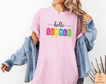 Comfort Colors Hello Summer Shirt: Ice Cream Beach Day Tee