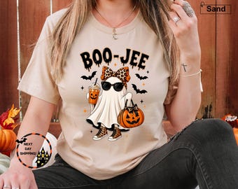 Boo Jee Ghost Shirt, Coquette Leopard Ghost Tee, Cute Halloween Pumpkin Shirt, Fall Coffee Graphic Tee, Spooky Season Gift