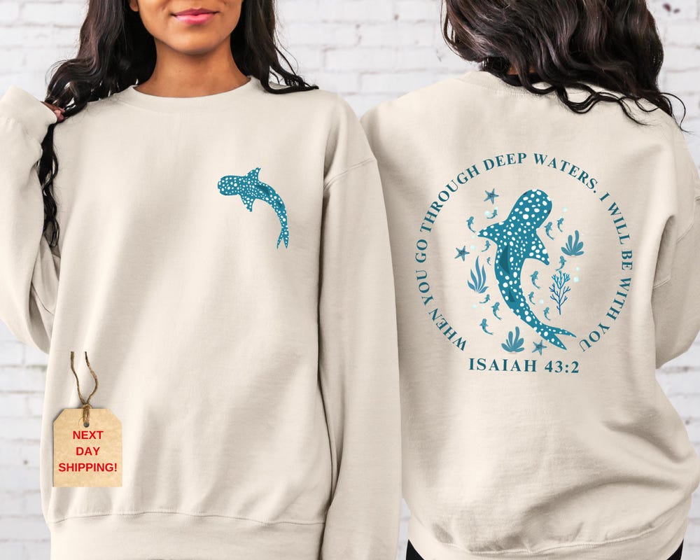 Whale Shark Sweatshirt & Hoodie, Front And Back Shark Sweater, Beachy Sweater, Summer Tee, Jesus Sweater, Coconut Girl, Ocean Animal Sweater Animood Collections