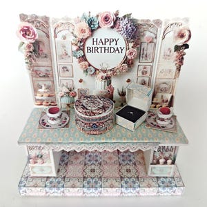 Vintage birthday stand DIY miniature kit, birthday presents, cards, DIY present to family, holiday card, gift idea
