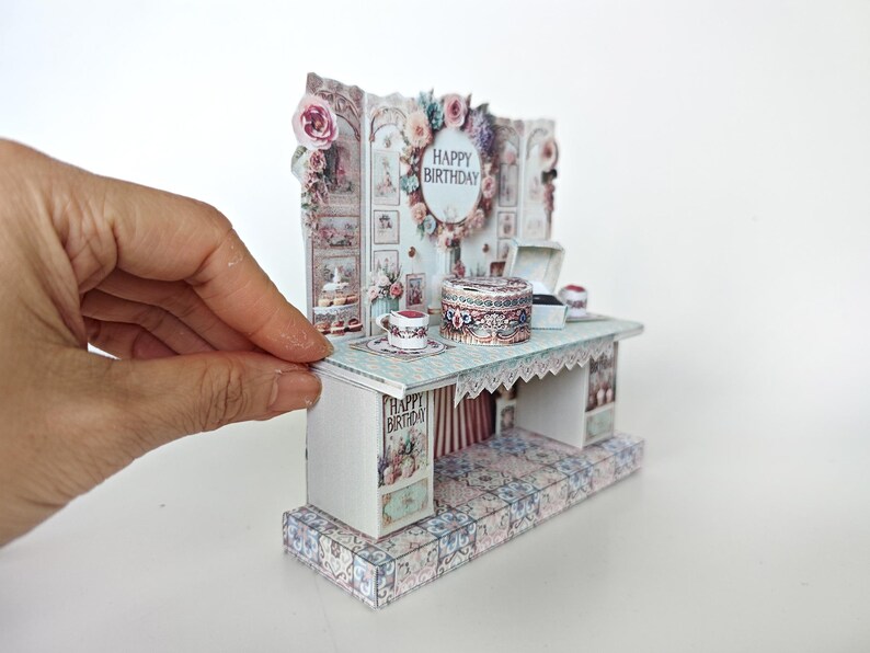 Vintage birthday stand DIY miniature kit, birthday presents, cards, DIY present to family, holiday card, gift idea
