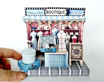 Pick Scene Vintage Boutique Stand, backdrop, diorama,  Hat box, luggage, fashion magazine