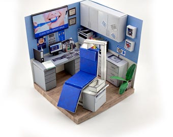 Printable 1:12 Dental Clinic Room Box Kit, DIY Miniature Dentist Office Diorama, Papercraft PDF Download