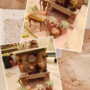 Vintage birthday stand DIY miniature kit, birthday presents, cards, DIY present to family, holiday card, gift idea