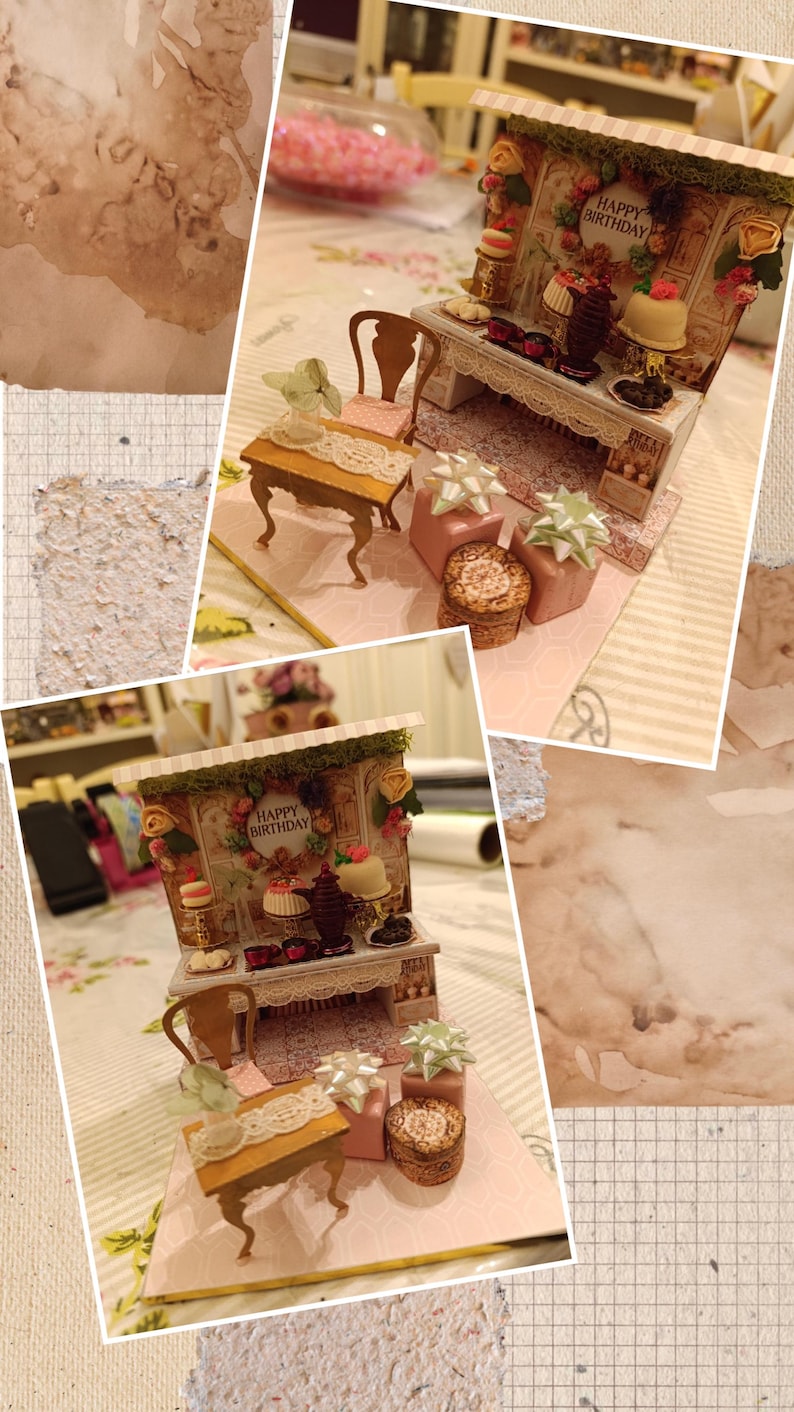 Vintage birthday stand DIY miniature kit, birthday presents, cards, DIY present to family, holiday card, gift idea