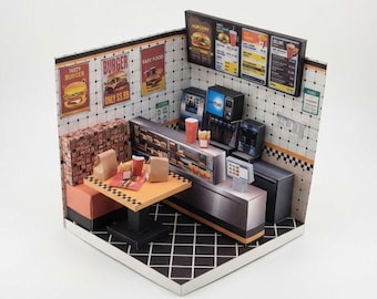 Printable (close to 1:12) Fast Food Restaurant Bundle PDF, DIY Dollhouse Burger Shop Scenery