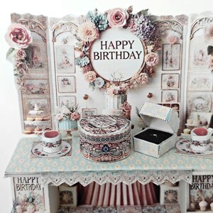 Vintage birthday stand DIY miniature kit, birthday presents, cards, DIY present to family, holiday card, gift idea