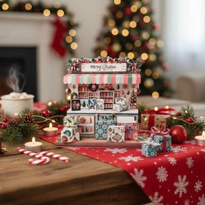 PickScene Christmas stand DIY miniature kit, Christmas presents, holiday cards, bags, DIY present for friends, holiday card