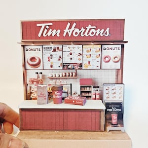 Tim Hortons coffee shop-  DIY scenery miniature craft kit,,coffee cup, donut box, bag