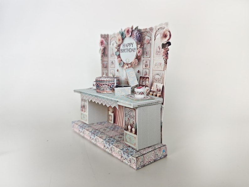Vintage birthday stand DIY miniature kit, birthday presents, cards, DIY present to family, holiday card, gift idea