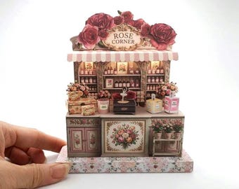 Rose Corner Perfume Boutique Diorama Kit, 3D Miniature Papercraft (PDF Download)