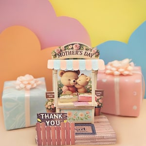 Support artisanal en papier pour carte de remerciement 3D pour la fête des mères, petit ours embrassant une mère ours, carte de remerciement, maman fière, carte de maman