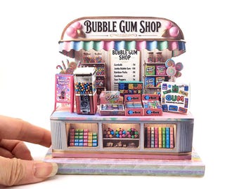 Printable Bubble Gum Shop Counter Kit, Miniature Gumball Boxes & Retro Packaging, 1/12 Scale Digital Download