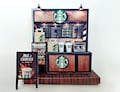 Starbucks coffee shop-  DIY miniature stand craft kit, coffee cup, coffee machine, paper bags, 3 inches doll scenery