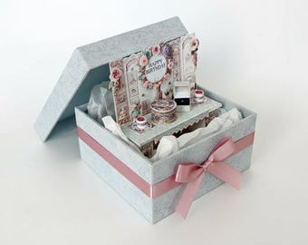 Vintage birthday stand DIY miniature kit, birthday presents, cards, DIY present to family, holiday card, printable gift idea