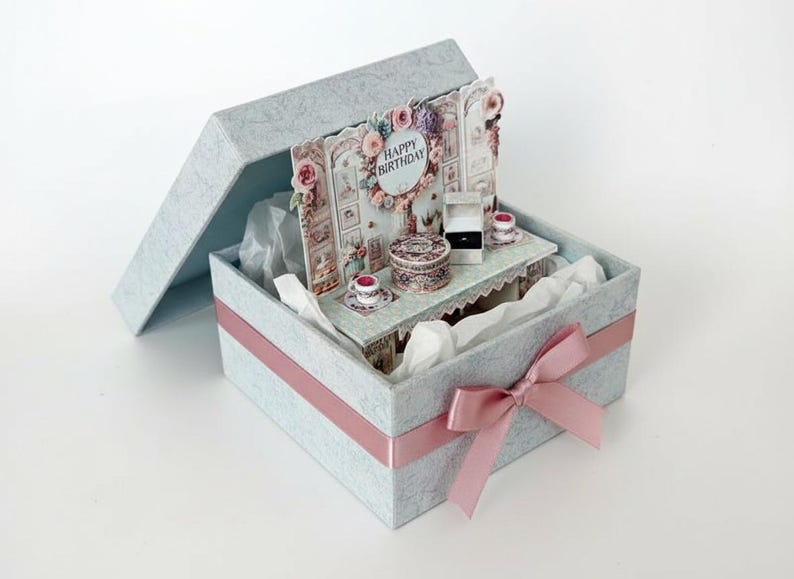 Vintage birthday stand DIY miniature kit, birthday presents, cards, DIY present to family, holiday card, printable gift idea Bild 1