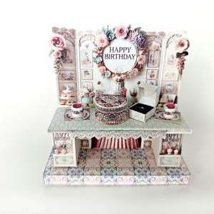 Vintage birthday stand DIY miniature kit, birthday presents, cards, DIY present to family, holiday card, gift idea