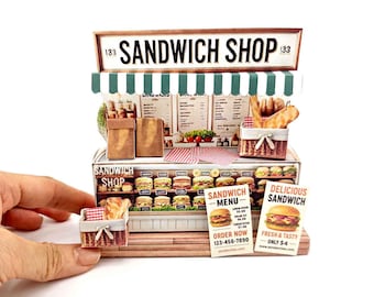 Miniature Sandwich Shop Craft Kit: 3-Inch Dollhouse Scene (DIY Printable)