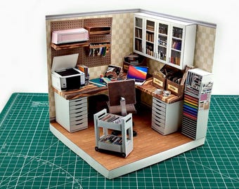 Printable 1:16 Junk Journal Crafter Room Kit, DIY Miniature Crafter room Diorama, Papercraft PDF Download