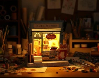 Light Blue Craft Supply House Papercraft, Cozy Miniature Diorama (Digital Download)