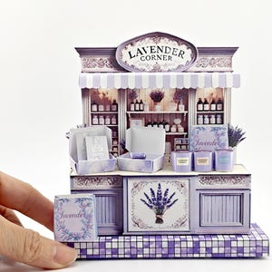 Lavendel Ecke Miniaturstand, Minis-Laden, Seifen, Kerzen, Parfüm, Geruchsreinigungsbeutel, Miniatur-Kit, Papier basteln, 7x5 Rahmen
