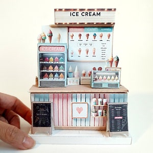 PickScene Ice Cream Shop- DIY scenery miniature craft kit, 3D stand, miniature models, refrigerator, ice cream counter, grocery, diorama