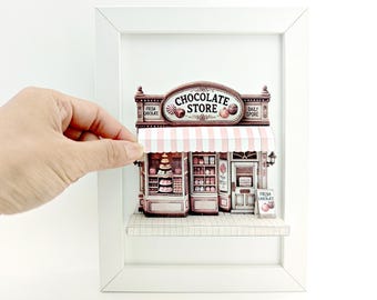 Chocolate Store Pop-Up Frame Template – DIY Miniature Scenery (Digital Download)