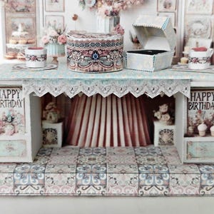 Vintage birthday stand DIY miniature kit, birthday presents, cards, DIY present to family, holiday card, gift idea