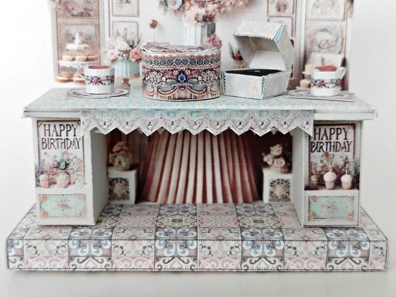 Vintage birthday stand DIY miniature kit, birthday presents, cards, DIY present to family, holiday card, gift idea
