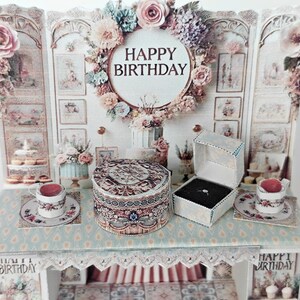 Vintage birthday stand DIY miniature kit, birthday presents, cards, DIY present to family, holiday card, gift idea