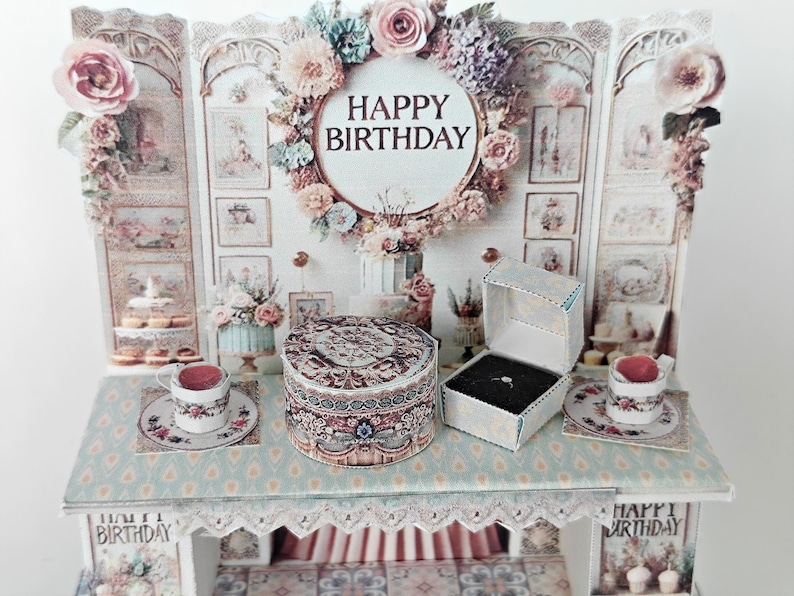 Vintage birthday stand DIY miniature kit, birthday presents, cards, DIY present to family, holiday card, gift idea