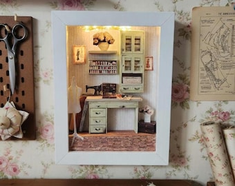 Printable Sewing Room Photo Frames Kit, Miniature Stitching Machine Tool Box Decor, Dollhouse Gallery Wall Template,